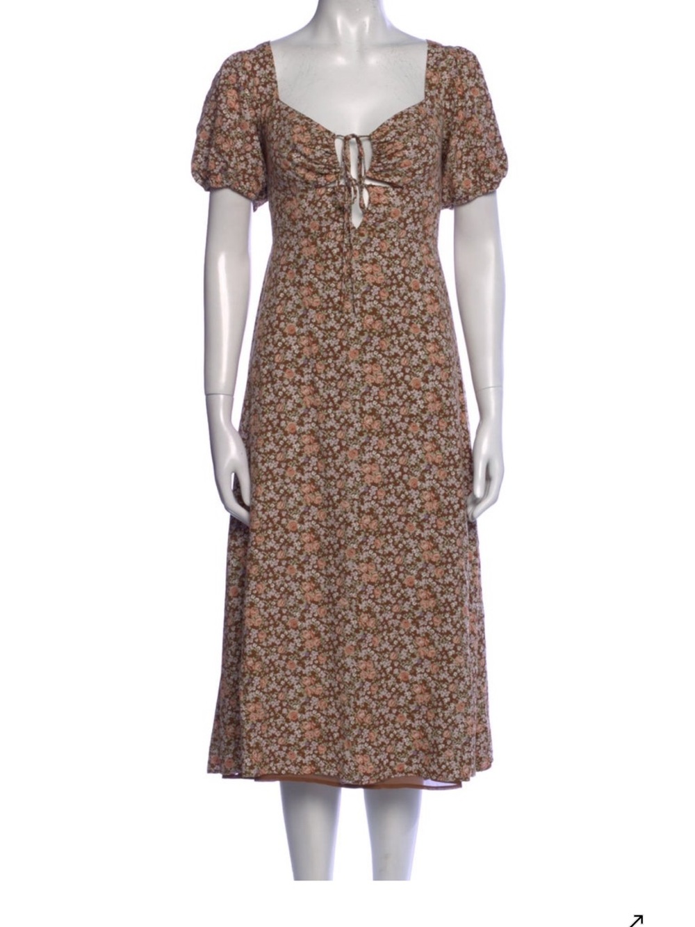ASTR Brown Floral Tie-Front Midi Dress